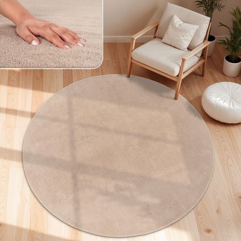 Tapis Salon Moelleux Ultra Doux à Poils Courts - Antidérapant, Lavable, Confort Idéal pour Salon et Chambre, Dimension:160 cm Rond, Couleur:Beige (1/5)