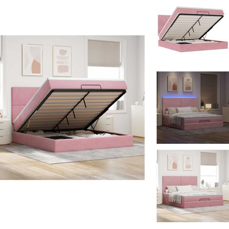 The Living Store Cadre de lit ottoman avec matelas rose 160x200 cm velours - Matelas à ressorts ensachés (1/5)