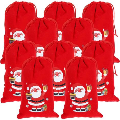 Lot de 10 sacs cadeaux de Noël en tissu avec cordon de serrage, parfaits pour les chaussettes de Noël.-15.7x9.8cm