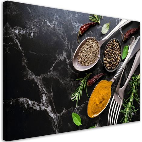 Tableau déco Marbre Épices Coutellerie de cuisine 90x60 (1/5)