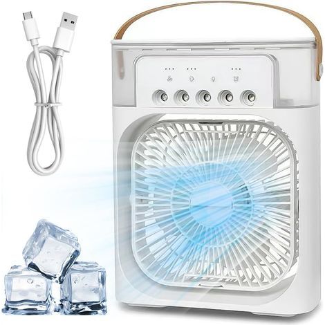 Tragbare Klimaanlage, Ventilator, Luftbefeuchter, kleiner Luftkühler, 3 Geschwindigkeitsstufen, geeignet für Zuhause und unterwegs, weiß (1/5)