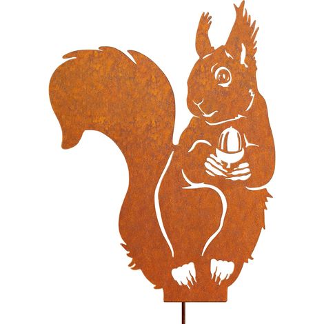 Rostiges Eichhörnchen aus Metall für den Außenbereich, Gartenspieß, Gartendekoration, natürliche Rostpatina