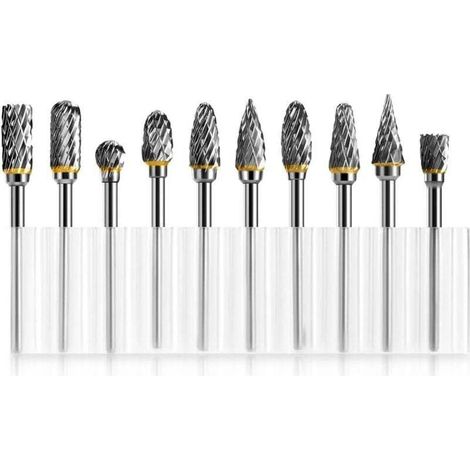 10 pièces Jeu de fraises rotatives en acier au carbure de tungstène, outils rotatifs à double tranchant, 1/8" pour la sculpture sur bois, le polissage des métaux, la gravure, le perçage