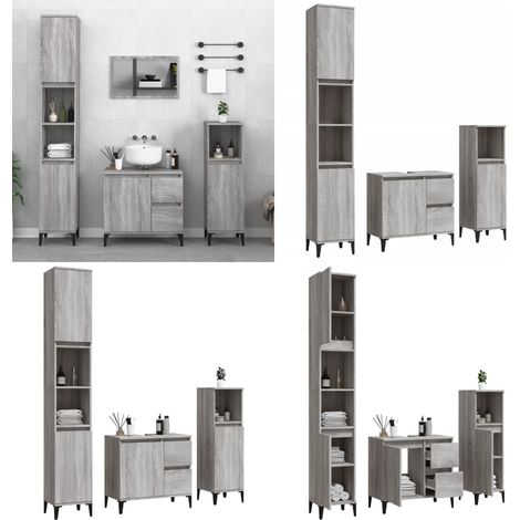 3-tlg. Badmöbel-Set Grau Sonoma Holzwerkstoff - Badmöbel-Set - Holzwerkstoff - Badezimmermöbel - Graue Badezimmermöbel - Waschenbeckenschrank - Home & Living (1/5)
