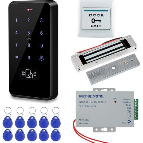 Clavier de contrôle d'accès étanche IP68 RFID – Serrure magnétique 180KG – Alimentation DC12V – 10 porte-clés inclus