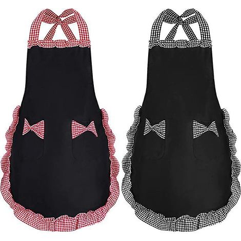 2 Pcs Femme Tablier, Tabliers Noirs Pour Femmes Avec 2 Poches, Tabliers De Cuisine Impermables, Tablier De Chef Pour Cuisiner, Jardiner, Tabliers (1/5)