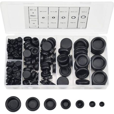 Kit de 170 bouchons en caoutchouc, 7 tailles, passe-fils pour électricité et plomberie – DELKEVIC