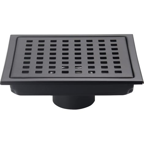 Desagüe de ducha cuadrado de 15 cm (6 pulgadas) con rejilla extraíble, tubo de desagüe de acero inoxidable, gran capacidad, color negro. (1/5)