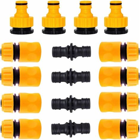 lot de 16, raccords pour tuyaux d'arrosage, 8 pièces de tuyaux à connexion rapide 1/2", 4 pièces de raccords doubles et 4 pièces de raccords 3/4", raccords pour tuyaux d'arrosage en plastique (1/5)