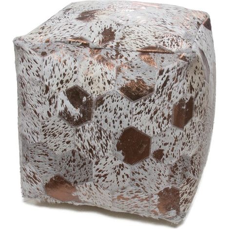Pouf Dazzle in Pelle Effetto Metallizzato Avorio e Cromo (1/4)