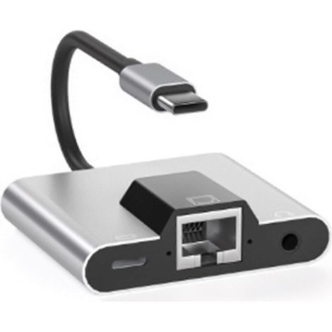 USB-C zu LAN Ethernet-Netzwerkadapter-Hub, PD-Schnelllade-Dockingstation mit 3,5-mm-Audiobuchse und USB-C-Anschluss. (1/5)