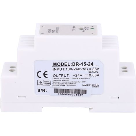 DR-15-24 Alimentation à découpage à sortie unique sur rail DIN 15W 24V 0,63A