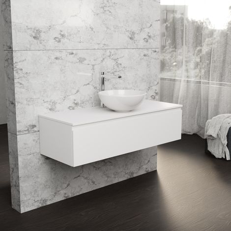 Inda - Meuble de salle de bain L.120 avec vasque à poser / Blanc (1/5)