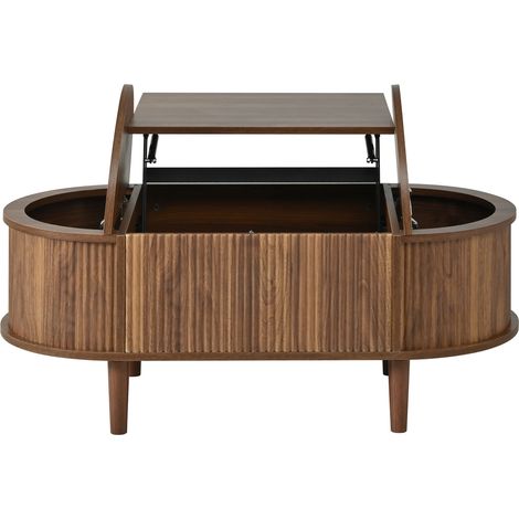 Tavolino da caffè ovale regolabile con contenitore in MDF color noce (1/5)