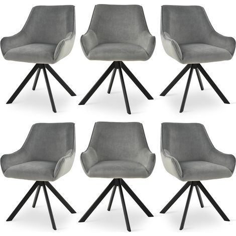 Goeurvant 360° drehbarer Sessel mit geschwungener Rückenlehne und weichem Kissen, perfekte Kombination aus Stil und Komfort - 6er Set - Grau