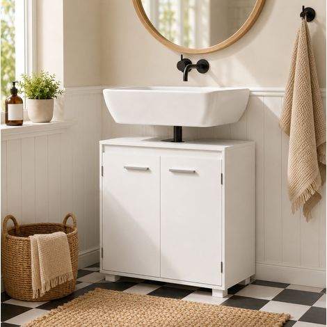 Waschtischunterschrank 60 x 30 x 60 cm mit U-Ausschnitt, verstellbarem Einlegeboden, weiß OKMYHOME (1/4)