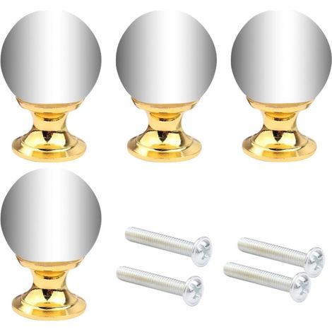Lot de 4 Boutons de Tiroir en Verre Cristal Boule, Poignées Décoratives Dorées pour Meuble, Accessoire Simple et Résistant, pour Armoires, Commodes et Portes, Design Élégant (1/5)