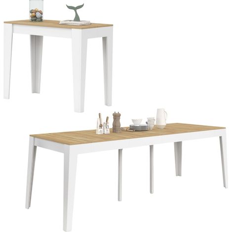 Consolle allungabile MICHEL, 10 posti, 235 cm, legno bianco e impiallacciato faggio