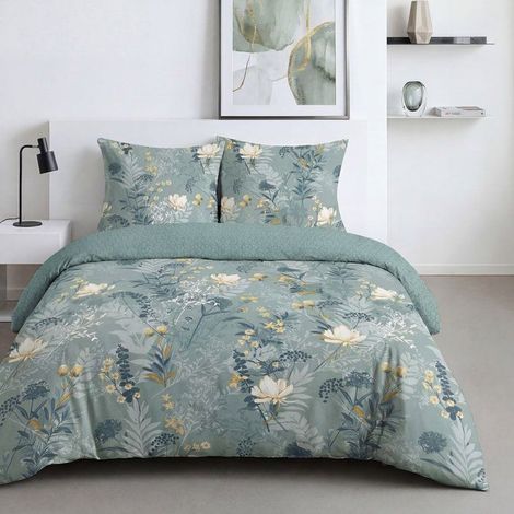 Juego de Cama - 240 x 220 cm - Algodón Impreso Motivo Floral Azul - TODAY SUNSHINE (1/4)