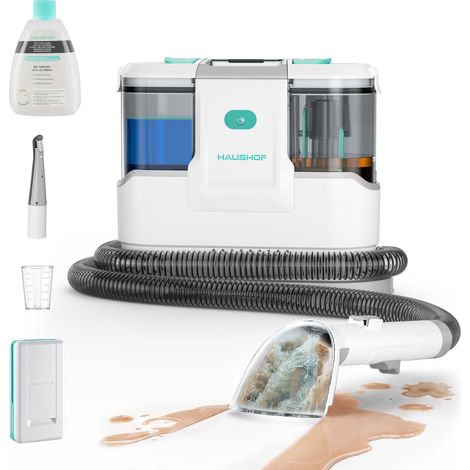 HAUSHOF Nettoyeur de Tapis Sans Fil 24 V, Shampouineuse Portable Aspiration 13 kPa avec Moteur Brushless, pour Moquettes, Canapés, Tissus d'Ameublement, Voiture, Escaliers et Poils d'Animaux (1/5)