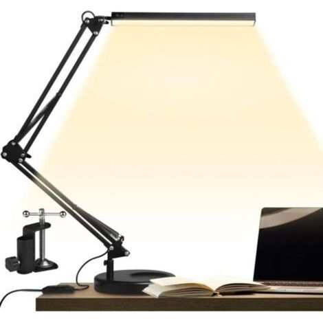 LED Desk Lamp with Clamp and Round Base, 14W Architect Lamp, Foldable Adjustable Arm, 3 Color Temperatures 10 Brightness Levels 5V/2A,--TRIMEC (1/5)