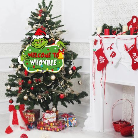 Panneau De Porte De Noël - Panneau Accrochable En Bois Avec Motif Whoville - Décoration Intérieure Et Extérieure Pour Fêtes - 1 Pièce (1/5)