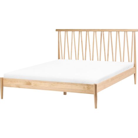 Letto matrimoniale con testiera e struttura in legno di pino con doghe 160x200cm marrone chiaro Urdos (1/5)