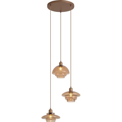 QAZQA Retro Pendant Lamp Dark Bronze with Amber Shades 3-Light - (1/5)