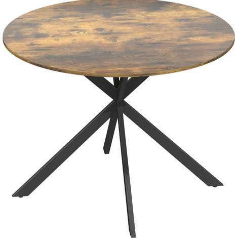 Tavolo rotondo da pranzo 100 cm per 4 persone con gambe in acciaio stile industriale marrone rustico (1/4)