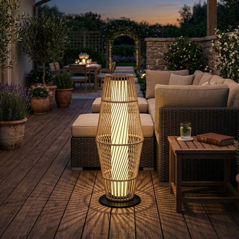 Lanterne Solaire Extérieure en Résine Tressée avec Capteur de Lumière. pour Jardin Patio. 26x26x68cm. Sable