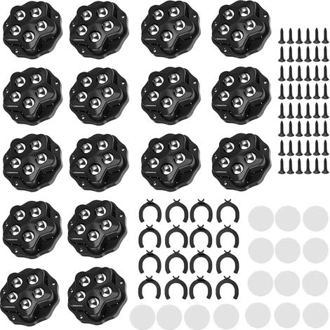 16 roulettes pour meubles, roulettes pivotantes à 360°, 5 avec patins de frein, adaptées aux meubles et aux ustensiles de cuisine (noires). (1/5)