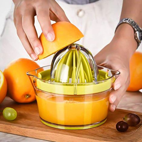 Presse-agrumes manuel multifonction, presse-agrumes 4 en 1 pour oranges, citrons, agrumes, avec 2 alésoirs, mesure gravée 400 ml (1/4)
