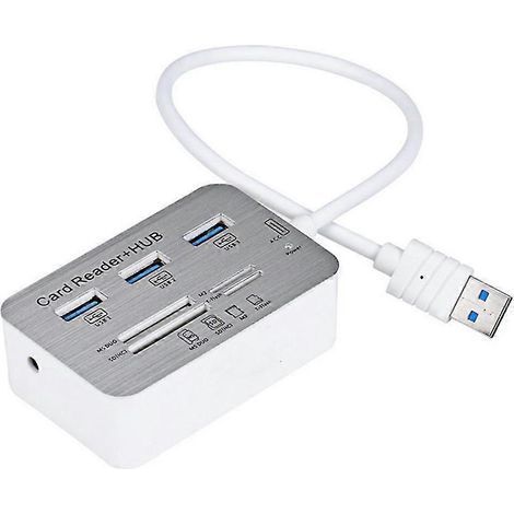 Lecteur de cartes 7 en 1 avec hub USB 3.0 à 3 ports, adaptateur USB pour cartes SD/MS/Micro SD/MMC/M2/TF et lecteur de cartes SD externe (1/5)