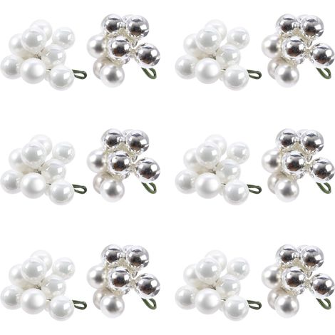 OFFERTA 12 MAZZOLINI DI SFERE NATALIZIE D.2CM BIANCO/ARGENTO MODELLO ASSORTITO