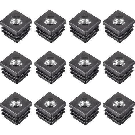 12Pcs Inserts pour Carré Tubes avec M8 Fil, for 0.79"x0.79" OD Carré Tube, Carré Noir Plastique Bouchon Roulette Insert Chaise Embouts Meuble Pieds (1/5)