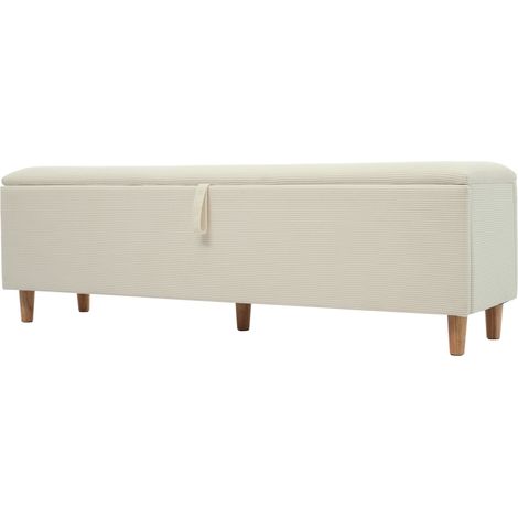 Banco de cama con almacenaje 145 x 38 cm, tapizado beige efecto pana (1/5)