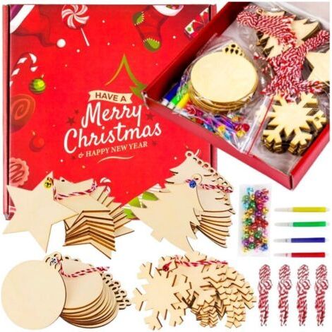 Ensemble de décorations de sapin de Noël, décorations en bois pour enfants, boules (1/4)