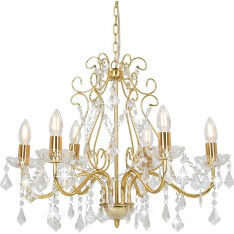 Kronleuchter mit Kristallperlen Golden Rund 6×E14