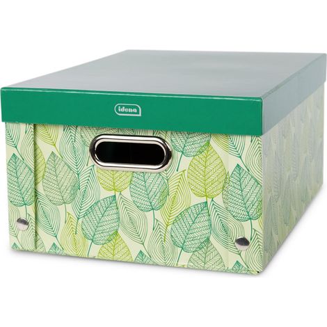 Idena 11195 - Scatola portaoggetti con coperchio e maniglie in metallo, cestino portaoggetti in robusto cartone, ca. 37,5 x 28 x 18 cm (1/5)