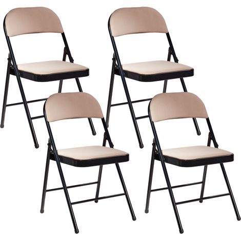 Conjunto de 4 sillas plegables estructura de metal negro asiento y respaldo acolchados beige Sparks