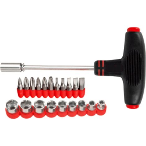 Set di 22 pezzi di cacciavite giravite portainserti 1/4 a T, con bussole e inserti, marca Valex. (1/2)