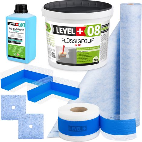 LEVEL+ Dichtset für Duschabdichtung Bad Dichtband Flüssigfolie 7kg SET360
