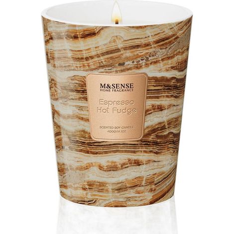 Bougie parfumée Espresso Hot Fudge 400g cire de soja 75h de combustion 2 mèches aspect marbre