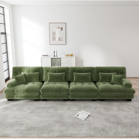 4-Sitzer modulares Ecksofa 406x77x81 cm grün Chenille mit Tiefensitz (1/5)
