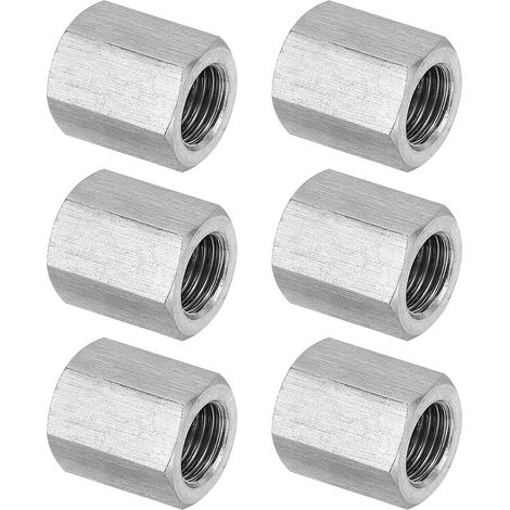 Ecrou Long M12 x 1.25 de Pas Écrou Hexagonal en Acier Inoxydable 304, 6Pcs 20mm/ 0.8" Longueur Raccords de Tige Filetés Avec Écrou de Serrage, Ton Argent (1/5)