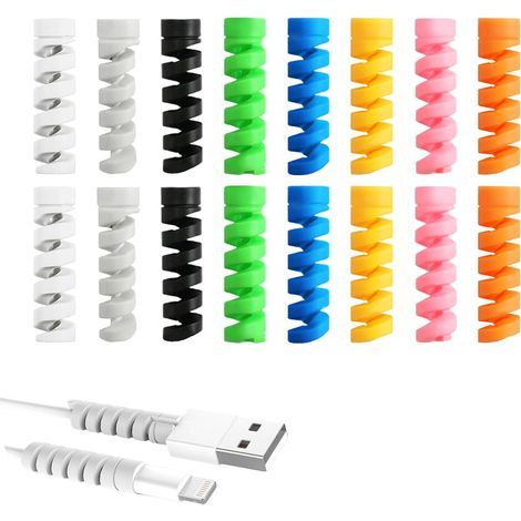 16 Pièces Protège-Câbles Protection Chargeur,Silicone Protège Câble Protecteur Chargeur pour Chargeur Type-C Charge Rapide Tous Téléphones Câbles de Charge Câble Souris Câble USB (8 Couleurs) (1/5)