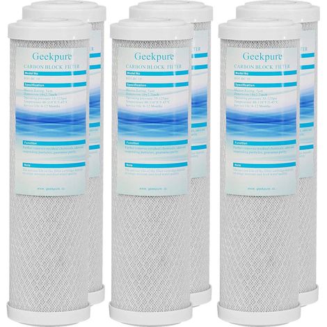 cartouche filtrante de remplacement pour bloc de charbon pour système de filtration d'eau RO et sous évier -2,5 "x 10" - Lot de 6-5 microns (1/5)