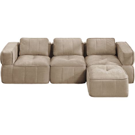 3-Sitzer Modulsofa mit Hocker, rahmenloses Design, 32D-Schaum, Polyester, Sand (1/5)