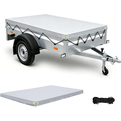 Trailer Tarpaulin, 258 x 136 x 10 cm, 600D, Waterproof, Windproof and Tear-proof, with 4 Reflective Strips, Aluminium Eyelets and 6 mm Extension Rope, for Many Trailers (1/5)
