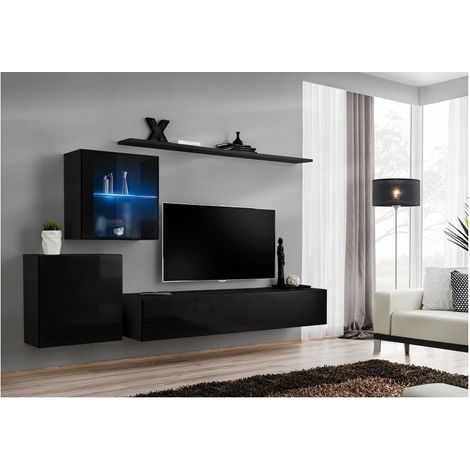 Ensemble meuble TV mural  - Switch XV - 250 cm  x 150 cm  x 40 cm - Noir - Livraison gratuite